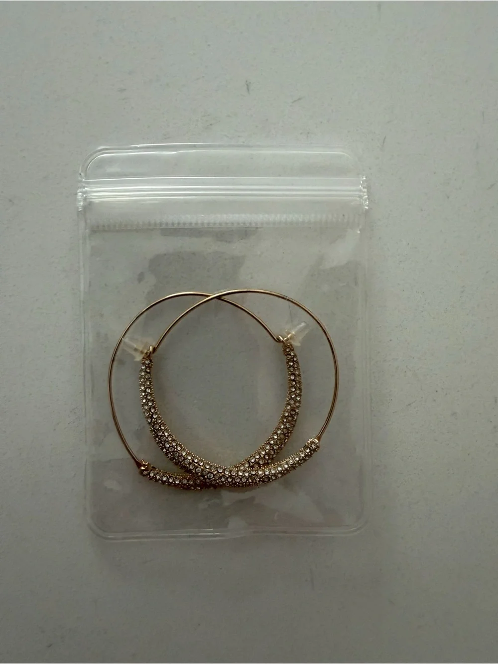 Anthropologie Gold Crystal Pavé Hoop Earrings